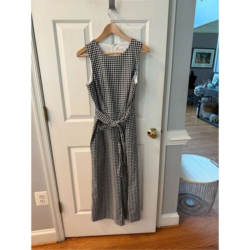 Preston & York Black & White Gingham Sleeveless Tie Waist Jumpsuit Sz 8 EUC